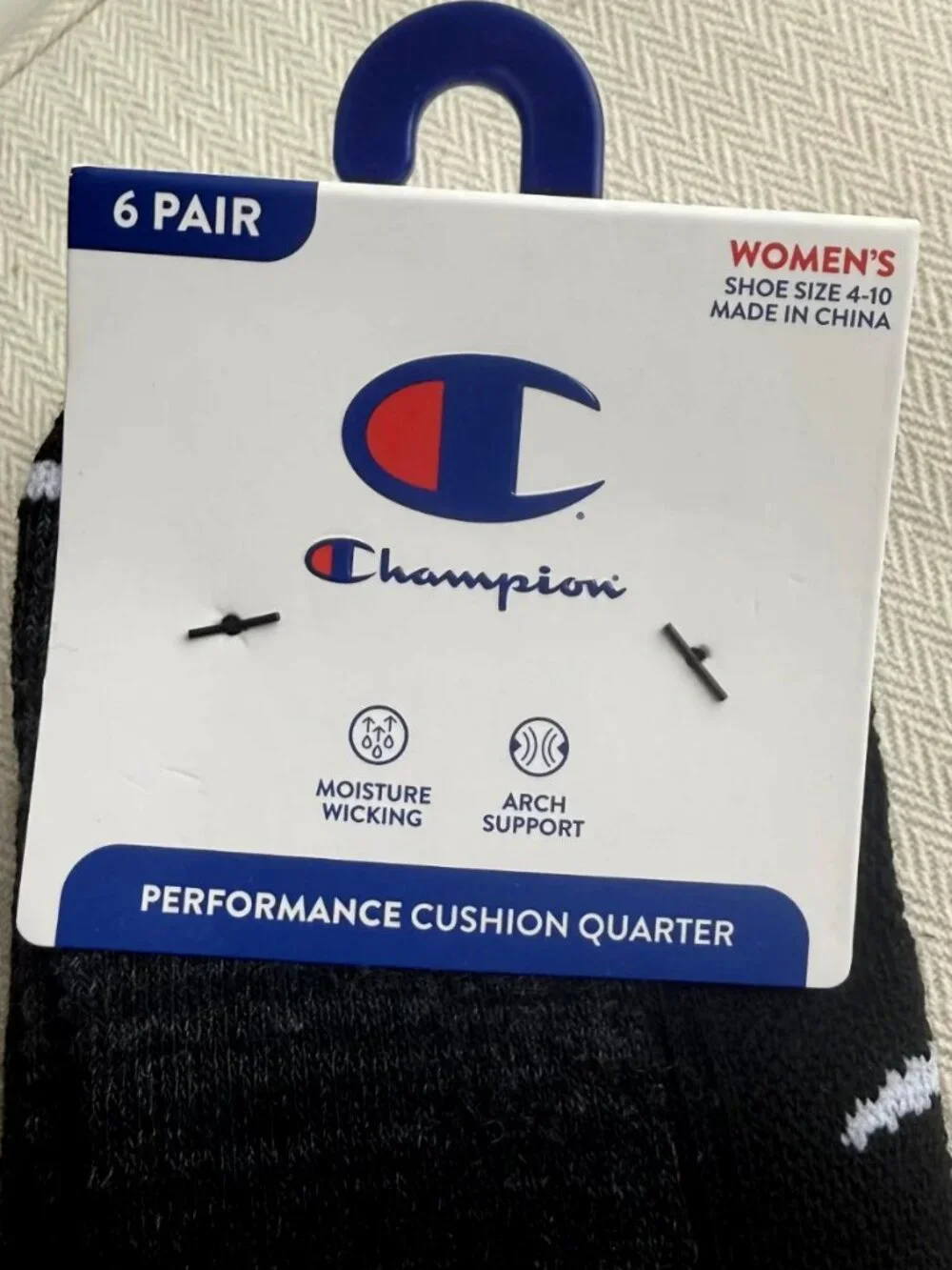 Champion Women's Performance Cushion Quarter Socks 6-Pack Size 4-10 Black NWT